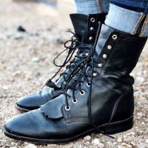 Justin Boots Hiram Lace-Up Roper Kiltie Boot Size 5.5 Black